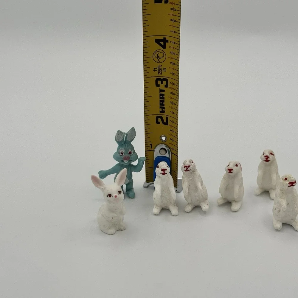 Vintage Hong Kong Plastic Rabbit Figurines Mini Bunny Lot Cake Toppers‎ kitsch